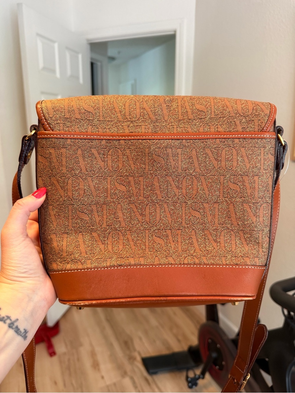 Flori Vismano Made In Italy Monogram Crossbody Bag Brown Leather Trim Y2K - Picture 4 of 10